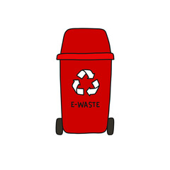 recycle garbage can, e-waste doodle icon, vector color illustration