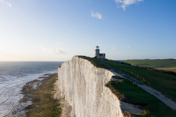 Seven Sisters White Cliffs and Birling Gap Beach by the English Channel in East Sussex, UK