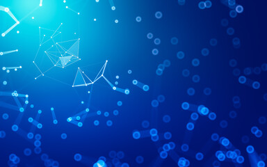 Abstract background. Molecules technology with polygonal shapes, connecting dots and lines. Connection structure. Big data visualization.