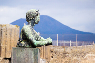 Pompei ancient ruins, statues and columns, Roman Empire remnants, gone civilisation, cultural and...