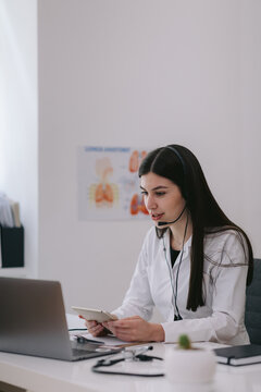 Female doctor talking with patients