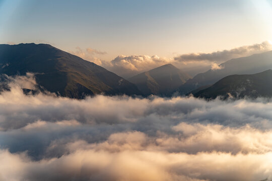 Highland vin mountains above clouds, Azerbaijan