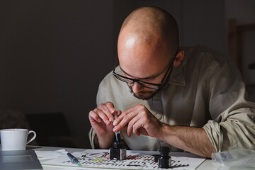 Artist preparing items to job