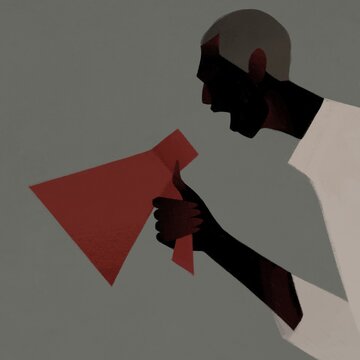 black man shouting into a megaphone. Black life matters concept