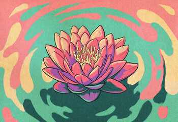 Lotus Flower Retro Illustration
