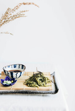Traditional matcha soba noodles
