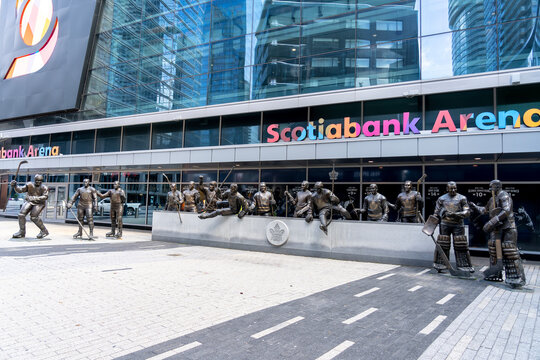 
Toronto, Canada - October 28, 2020: The statues on Legends Row outside Scotiabank Arena (formerly named Air Canada Centre) seen in Toronto (total 14 statues after October, 2017).
