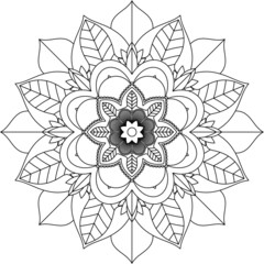 Easy Mandala coloring book simple and basic for beginners, seniors and children. Set of Mehndi flower pattern for Henna drawing and tattoo. Decoration in ethnic oriental, Indian style.