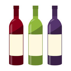 赤・緑・紫のワインボトル