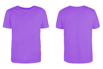 Men's violet blank T-shirt template,from two sides, natural shape on invisible mannequin, for your...