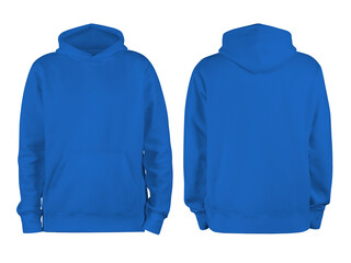 Men's blue blank hoodie template,from two sides, natural shape on invisible mannequin, for your...