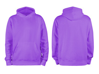 Men's violet blank hoodie template,from two sides, natural shape on invisible mannequin, for your...