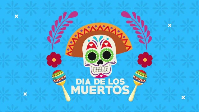 dia de los muertos celebration with mariachi hat and flowers