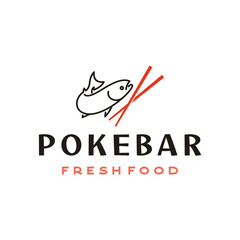Line Art Salmon Poke Bar Logo design inspiration vector