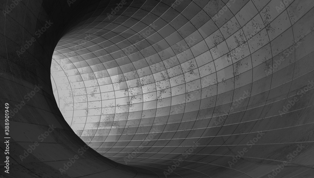 Wall mural abstract modern architecture. gray concrete background. geometric tunnel. 3d rendering.