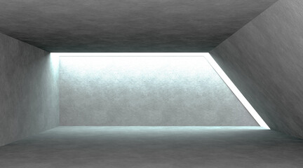 Abstract modern architecture. Gray concrete background. Geometric tunnel. Empty dark abstract concrete room interior. 3d rendering.