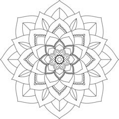 Fototapeta premium Easy Mandala coloring book simple and basic for beginners, seniors and children. Set of Mehndi flower pattern for Henna drawing and tattoo. Decoration in ethnic oriental, Indian style.