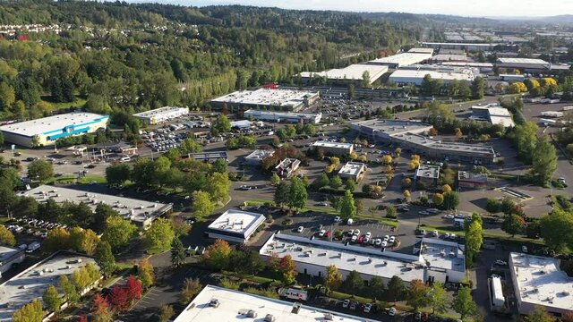 Aerial / drone footage of the East Valley warehouse and commercial area in and around Tukwila, Renton, Maple Valley and Kent, Washington
