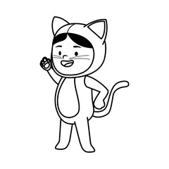 cute little girl dressed as a cat character line style