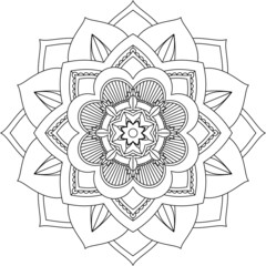 Obraz premium Easy Mandala coloring book simple and basic for beginners, seniors and children. Set of Mehndi flower pattern for Henna drawing and tattoo. Decoration in ethnic oriental, Indian style.