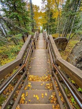 Long wood stairway at Split Rock Lighthouse State Park in Minnesota