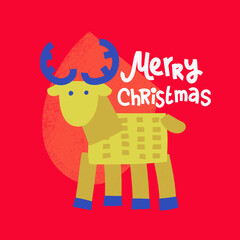 Merry Christmas postcard. Cute vector illustration with reindeer for your design.