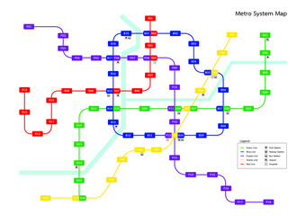 illustration design of metro system map for traveller.