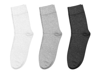 Set of medium length socks white, gray, black, isolated on white background