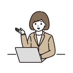 ビジネスウーマン 案内 パソコン