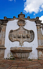 Ancient fountain built in 1759 in historical city of Ouro Preto, Brazil