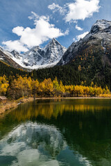 Fototapeta na wymiar Autumn snow mountain landscape photography picture