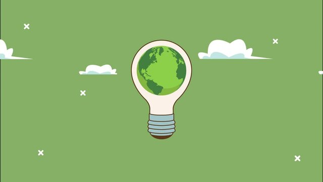 lets save the world animation with earth planet in bulb