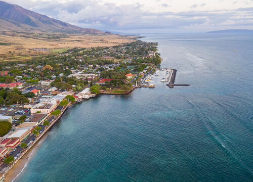 Aerial view of Lahaina beach right after sunset. Maui, Hawaii.