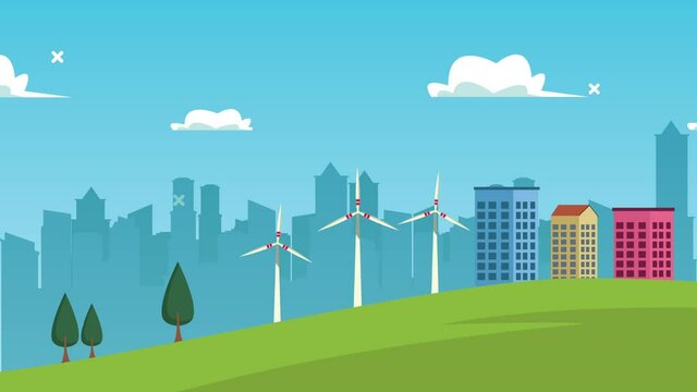 lets save the world animation with green city scene