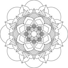 Easy Mandala coloring book simple and basic for beginners, seniors and children. Set of Mehndi flower pattern for Henna drawing and tattoo. Decoration in ethnic oriental, Indian style.