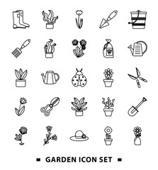 bundle of gardening tools line style icons