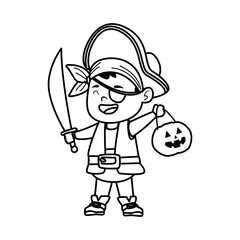 cute little boy dressed as a pirate character line style