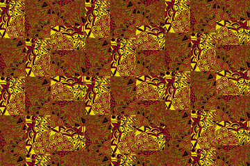 Tessellations in yellow, orange, beige colors generated digitally and tiles emerging from the pattern