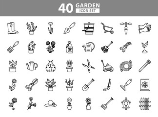 bundle of gardening tools line style icons