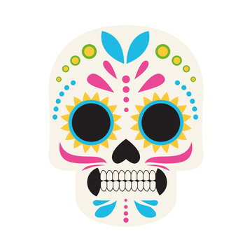 traditional mexican skull head flat style icon