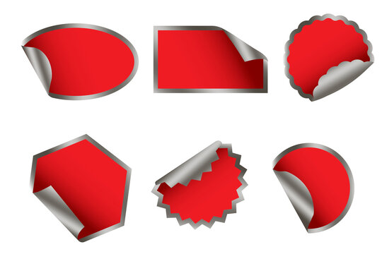 Vector set of red labels. Red blank stickers. Product tags. Round blank badges for discounts. Stock image. EPS 10.