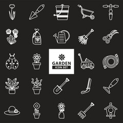 bundle of gardening tools line style icons