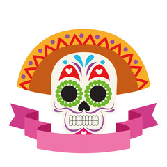 traditional mexican skull head with maricahi hat