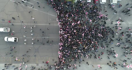 Top Aerial overhead shot on Protesting people manifestation in Tbilisi