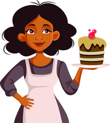 African Female Home Chef Holding Homemade Cake