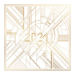 Gold art deco 2021 new year frame on white background