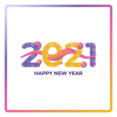 Happy new year 2021. The numbers 2021 are decorated with bubbles and a circle motif or pattern. 3d style and colorful. Can be used for design elements, backgrounds, calendars, greeting cards