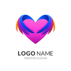 love wing logo, love and wing, combination logo with 3d colorful style