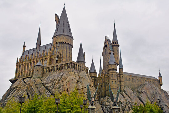 Harry Potter theme hogwarts castle facade at Universal Studios Japan in Osaka, Japan