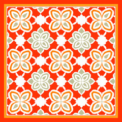 Fototapeta premium Decorative pattern of red baroque motif with Flowers.Scarf Design Vector Illustration.